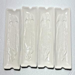 White Ceramic Corn Cob Plates Holders Set of 4 - Made in Japan